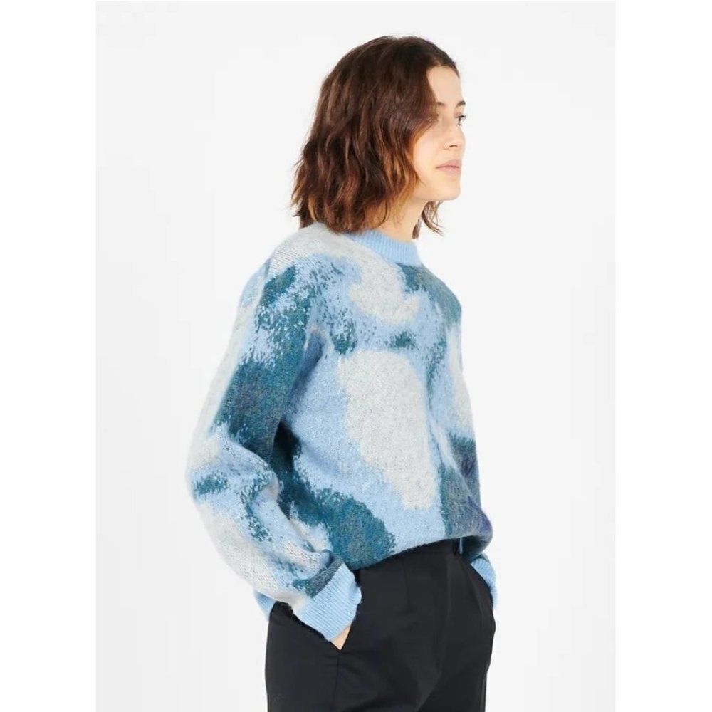 The Kooples Tie Dye Wool Alpaca Round Neck Pullover Sweater Grey Blue Size S